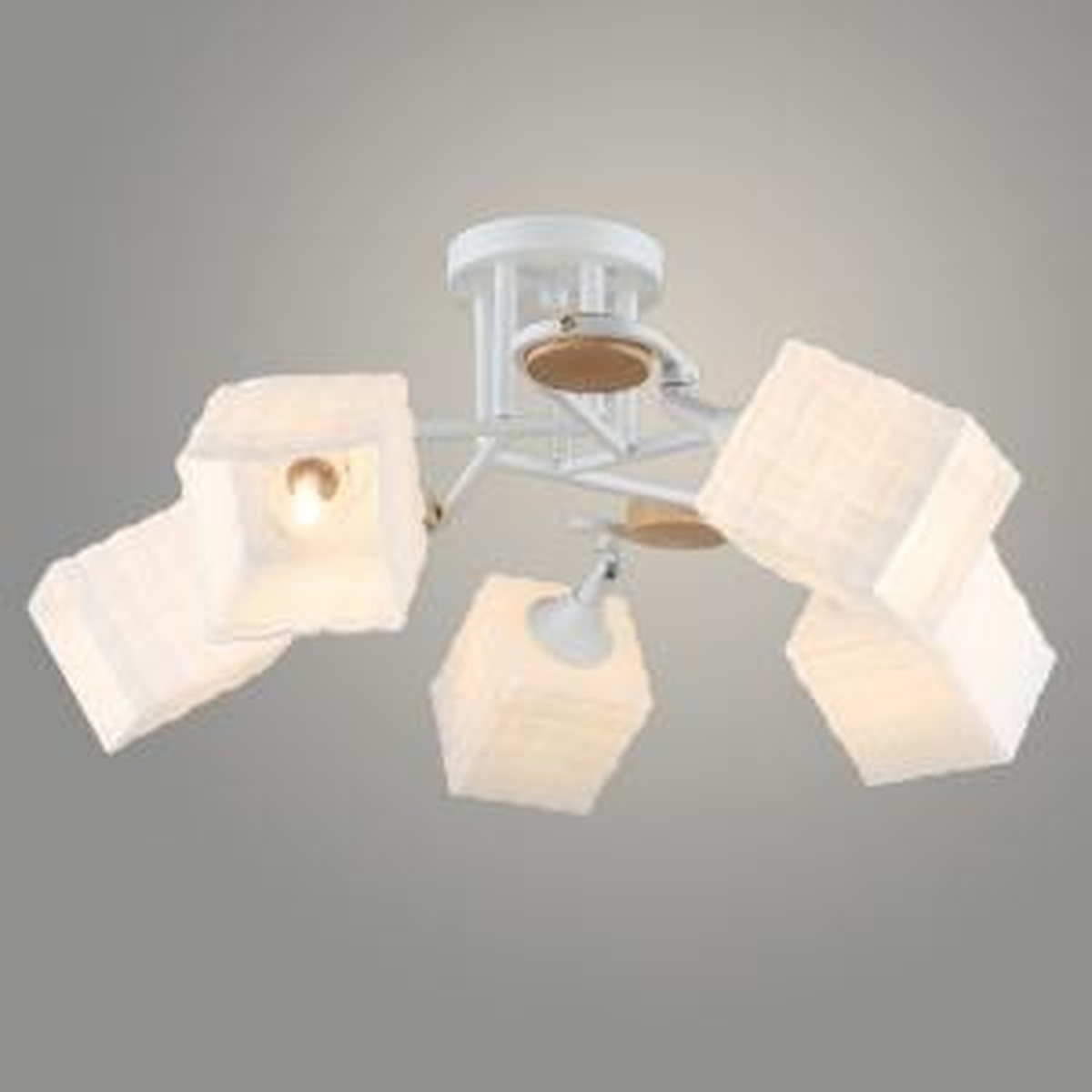 Люстра N6087/5 WT+WOOD белый/дерево 5x40W E27 d590 h240, QH23