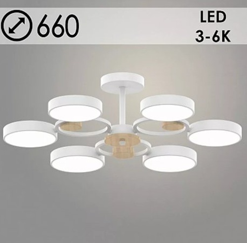 Люстра XI3212/6 WT+WOOD белый/дерево 108W LED 3000-6000K d660 h180, HN22
