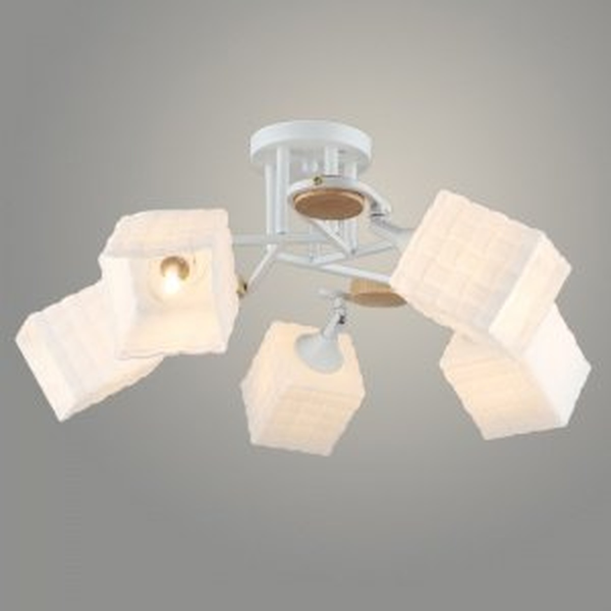 Люстра N6087/5 WT+WOOD белый/дерево 5x40W E27 d590 h240, QH23