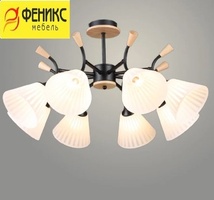Люстра N6426/8 BK+WOOD черный 8x60W E27 d755 h400, QH24