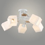 Люстра N6087/5 WT+WOOD белый/дерево 5x40W E27 d590 h240, QH23